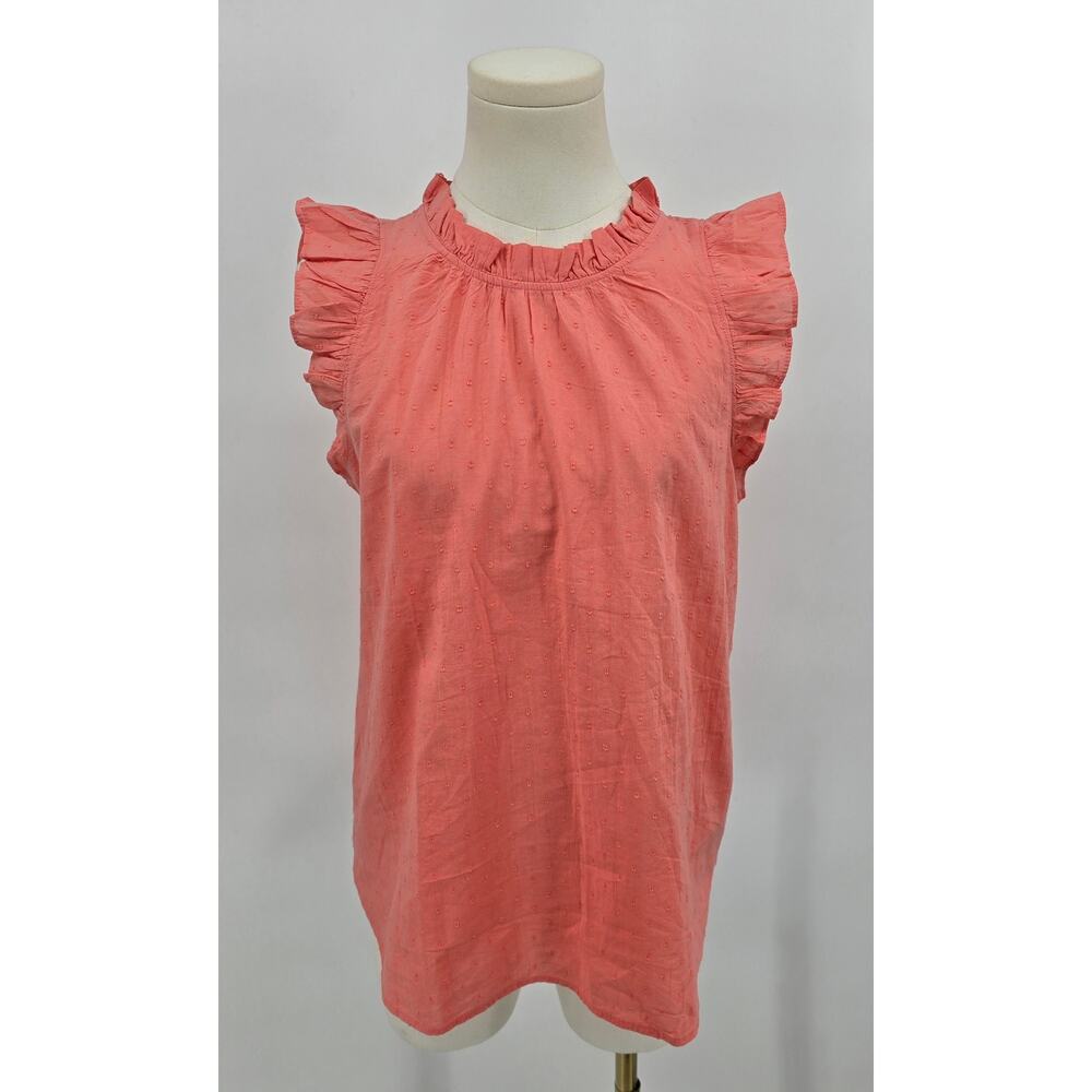 Loft Cotton Textured Dot Flutter Sleeve Blouse